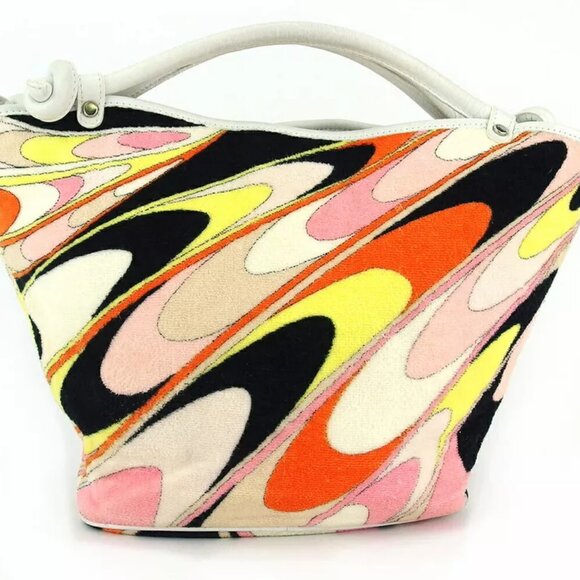 EMILIO PUCCI Tote Bag Pucci (handle) white pink pile ?~ Leather used T18697 - Picture 2 of 9